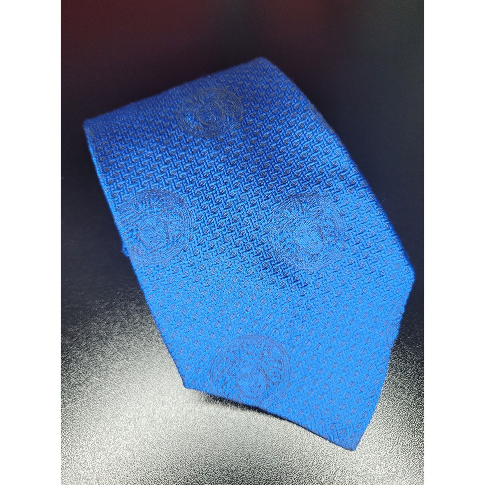Gianni Versace Men's Necktie Blue Medusa Logo Silk 3.75" x 58" Excellent